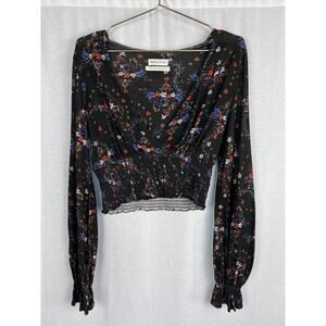 Urban Outfitters Top Tarna Smocked Blouse Dark Floral Fairy Grunge Whimsigoth